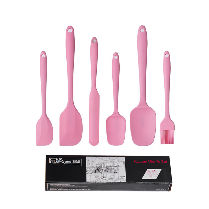 6-Piece Silicone Kitchen Utensil Set - Heat Resistant Baking Tools with Spatulas, Spoon, and Brush Pink 2 set/ 12PCS