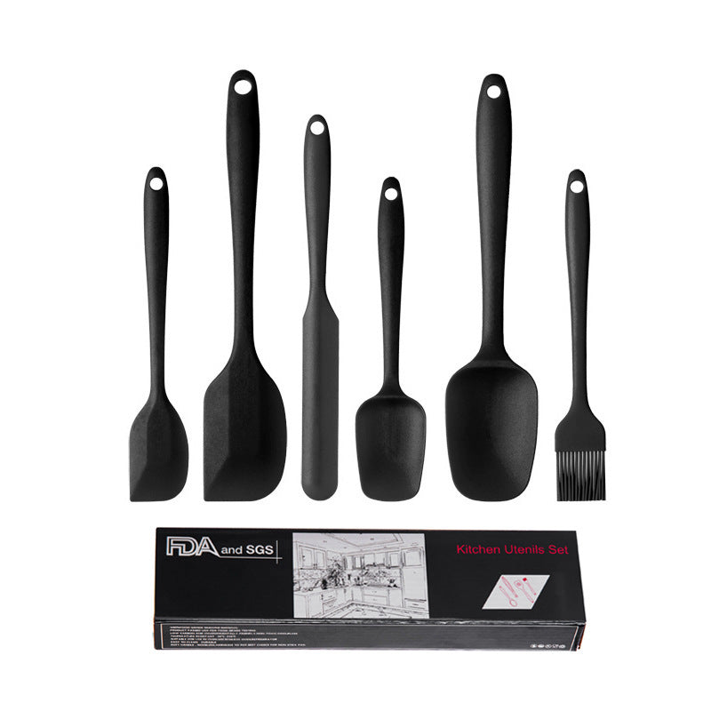 6-Piece Silicone Kitchen Utensil Set - Heat Resistant Baking Tools with Spatulas, Spoon, and Brush Black 2 set/12PCS