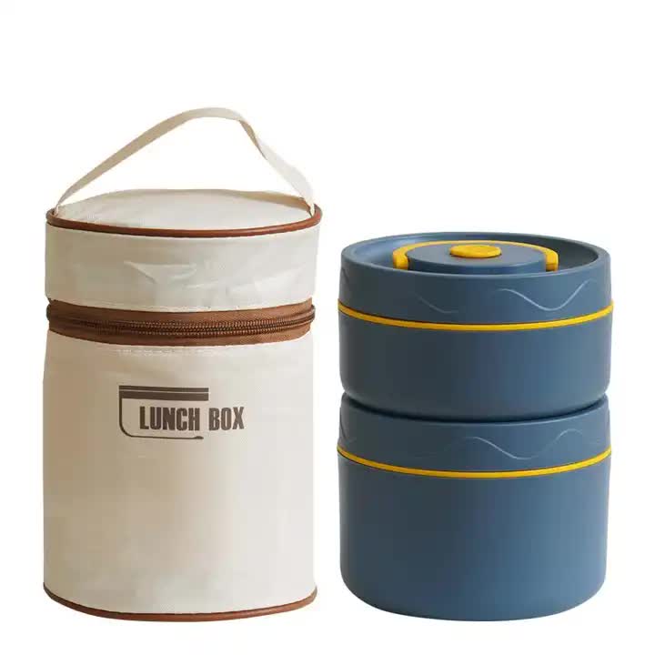 Blue 304 Stainless Steel Microwave-Safe Lunch Box Set 2-Pack with Insulated Bag, Removable liner, 400+600ML