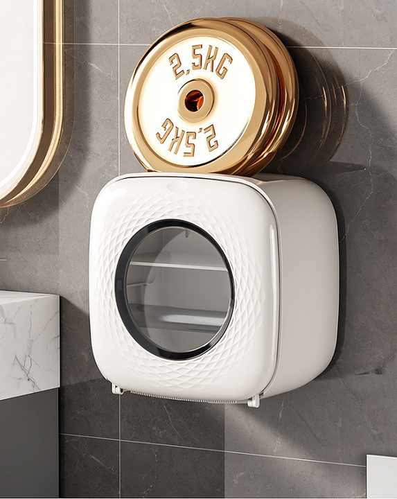 Light Khaki Wall-Mounted Bathroom Tissue Box - Waterproof Paper Towel Dispenser with Storage Shelf, No-Drill Design Tissue Box Only