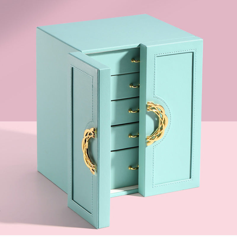 Light Blue Elegant 5-Layer Large Capacity Jewelry Storage Box with Dual Opening Doors - Perfect for Organizing Necklaces, Rings, Earrings, and More Jewelry is a photo prop and is not included