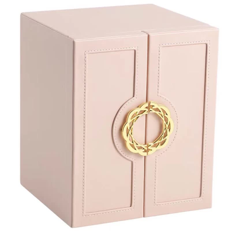 Pink Elegant 5-Layer Large Capacity Jewelry Storage Box with Dual Opening Doors - Perfect for Organizing Necklaces, Rings, Earrings, and More Jewelry is a photo prop and is not included