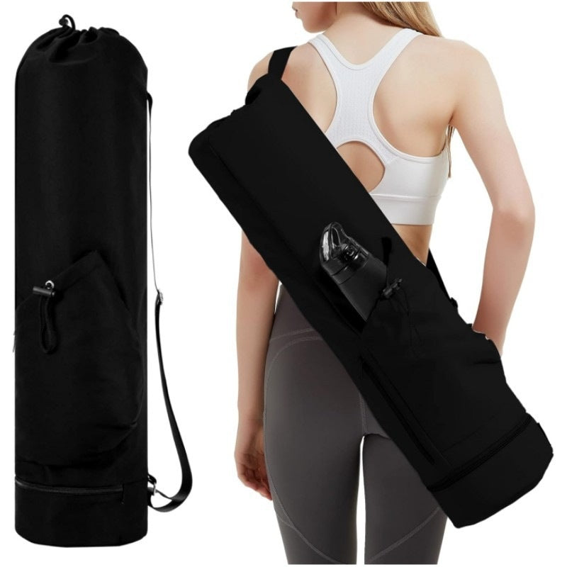 Black Durable Yoga Mat Carry Bag – Multi-Functional Fitness Backpack with Wet Pocket Mugs are filming props, not included