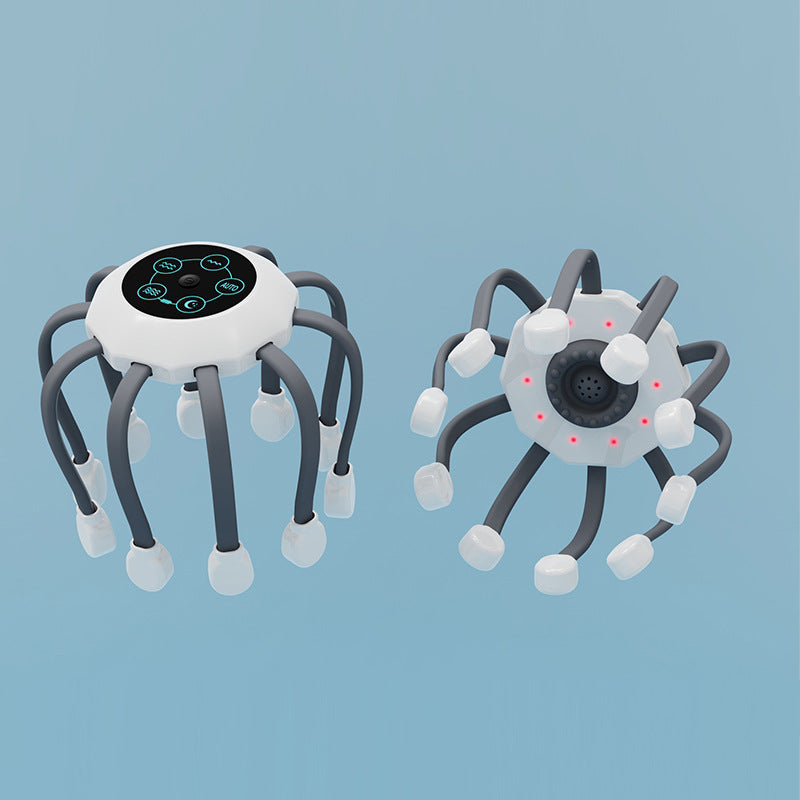 White Standard B model 5 modes + vibration + timing Multifunctional Electric Head Massager with 14 Nodes- Scalp Stress Relief