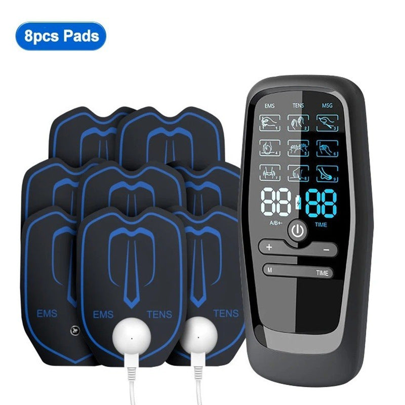Dual Output EMS/TENS Massage Device with 9 Modes and Type-C Charging, 8 Adhesive Pads