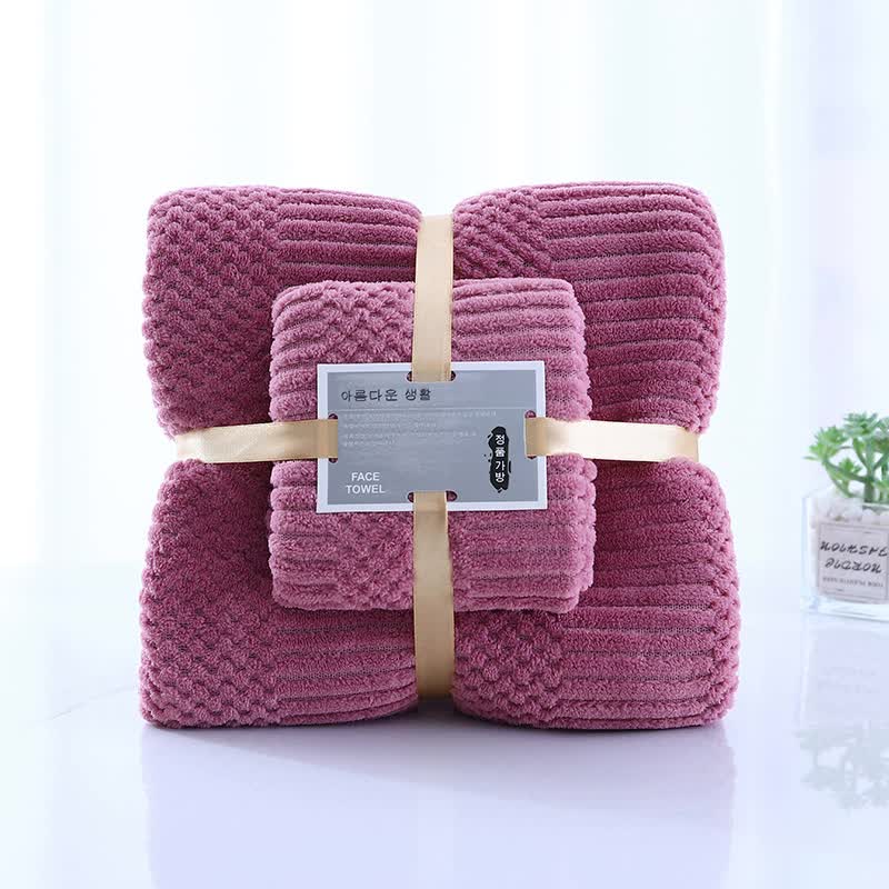 2 PCS Purple Coral Fleece Towel and Bath Towel Set - Ultra Soft, Absorbent, and Lint-Free for Home and Spa