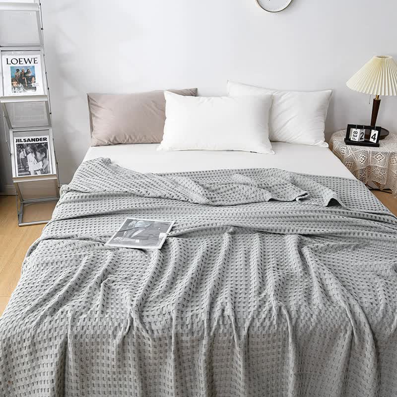 Cotton Waffle Blanket - Air Conditioning Blanket/Throw/Summer Quilt, 100*152cm,Gray