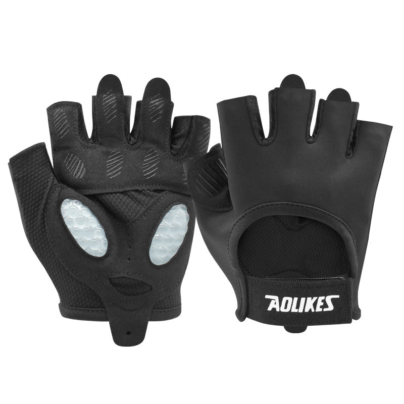 L Black Breathable Gym Training Gloves with Non-Slip Palm Grip