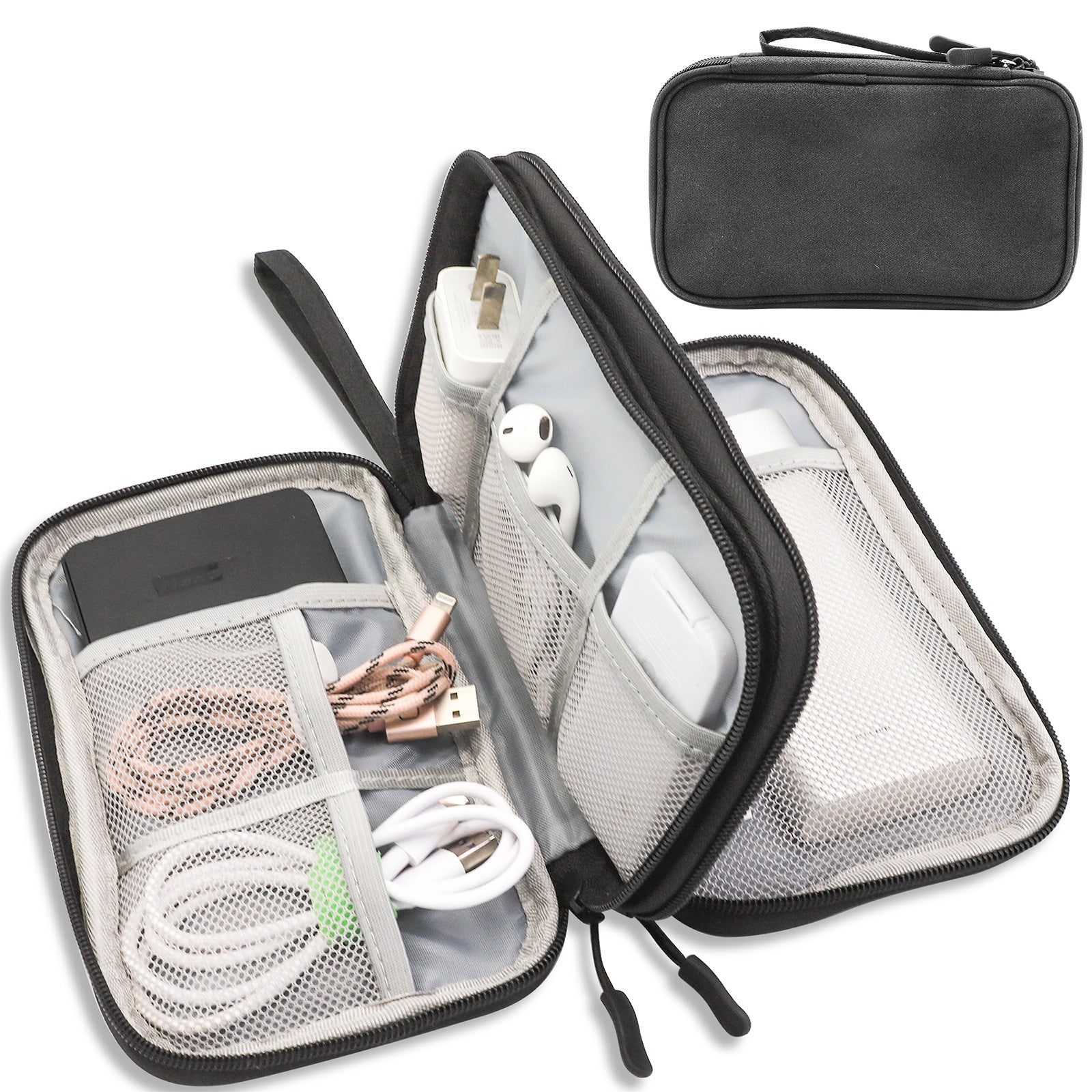 Black Portable Digital Organizer Bag – Multifunctional Storage for Power Banks, Cables, and Accessories Photography Props Not Included