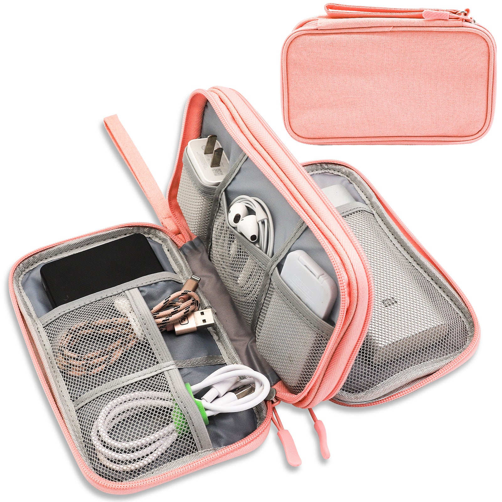 Pink Portable Digital Organizer Bag - Multifunctional Storage for Power Banks, Cables, and Accessories Photography Props Not Included