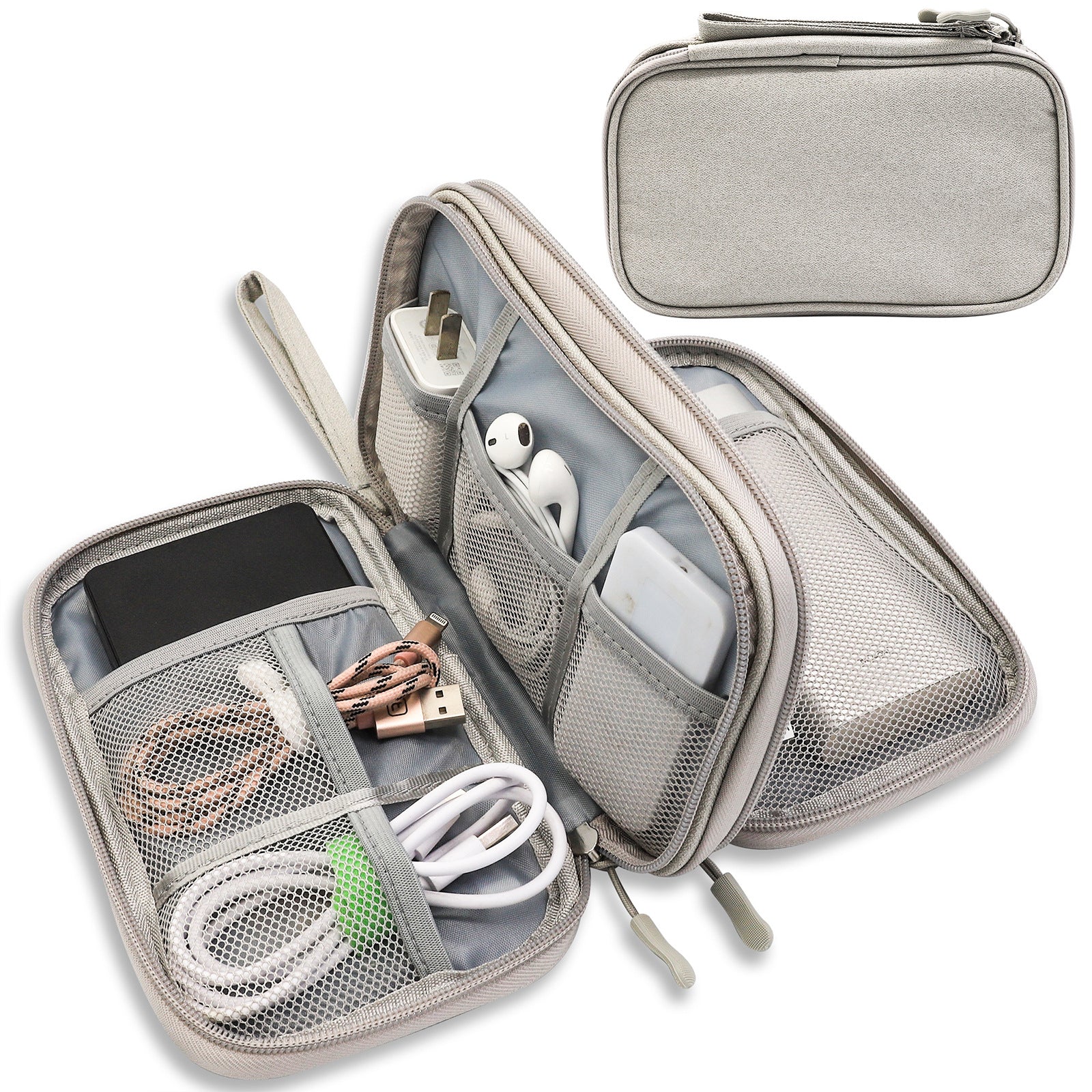 Grey Portable Digital Organizer Bag - Multifunctional Storage for Power Banks, Cables, and Accessories Photography Props Not Included