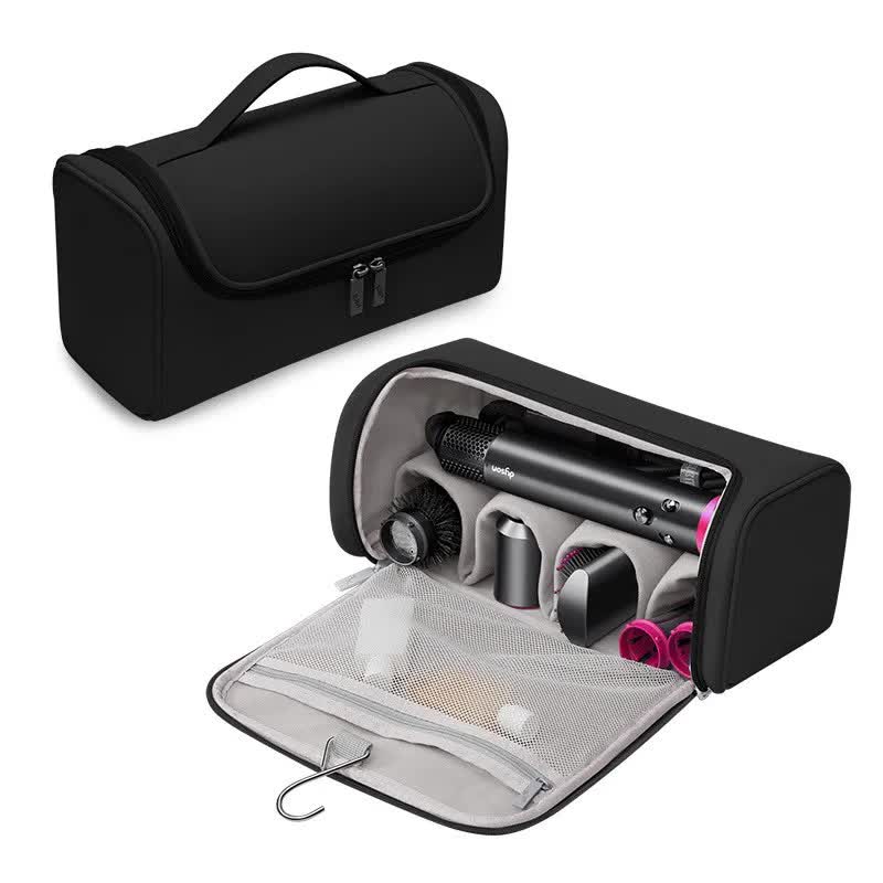 Black Portable PU Storage Bag for Hair Curlers, Hair Dryers, and Styling Tools Hair dryers, etc. are shooting props and are not included in the product