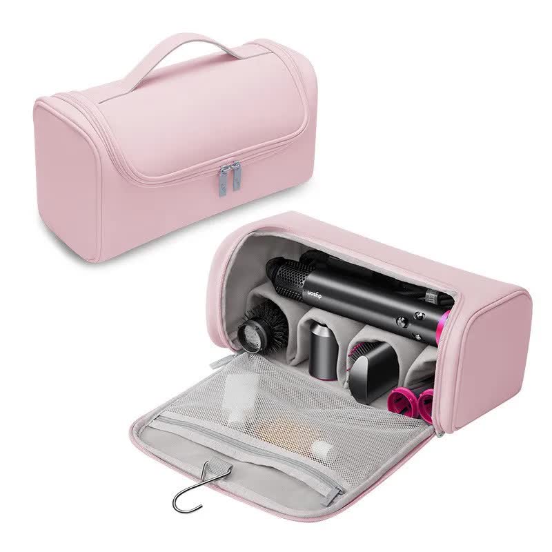 Pink Portable PU Storage Bag for Hair Curlers, Hair Dryers, and Styling Tools Hair dryers, etc. are shooting props and are not included in the product