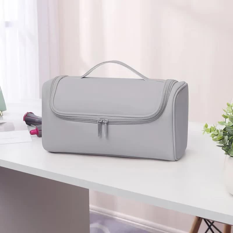 Grey Portable PU Storage Bag for Hair Curlers, Hair Dryers, and Styling Tools Hair dryers, etc. are shooting props and are not included in the product