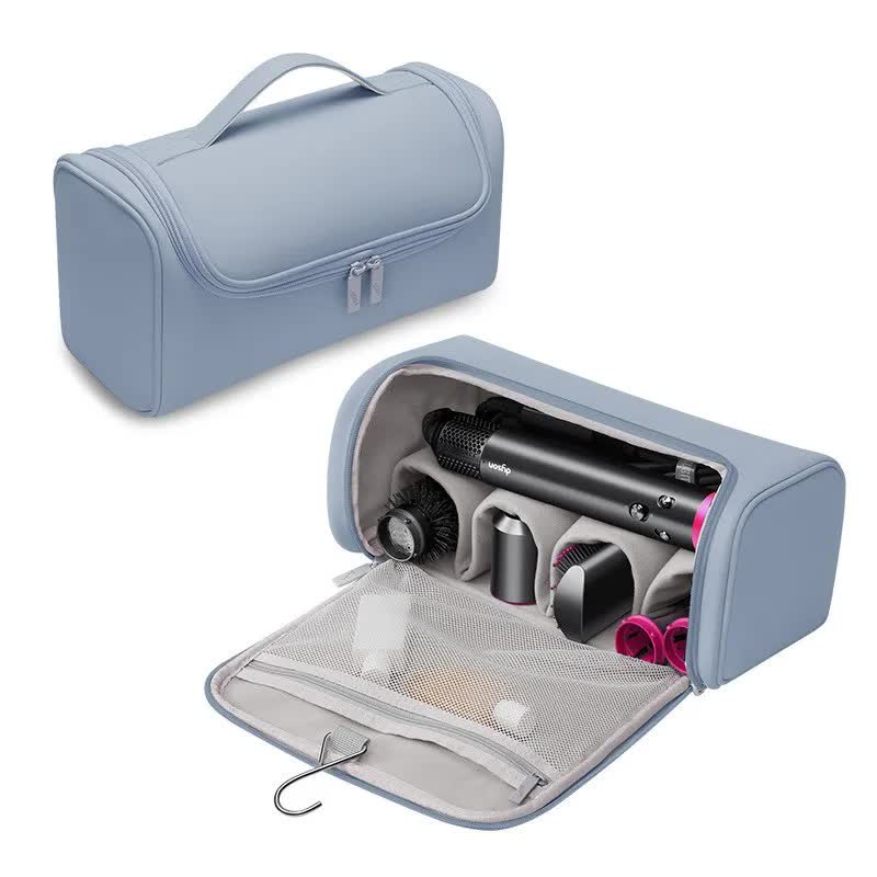 Blue Portable PU Storage Bag for Hair Curlers, Hair Dryers, and Styling Tools Hair dryers, etc. are shooting props and are not included in the product