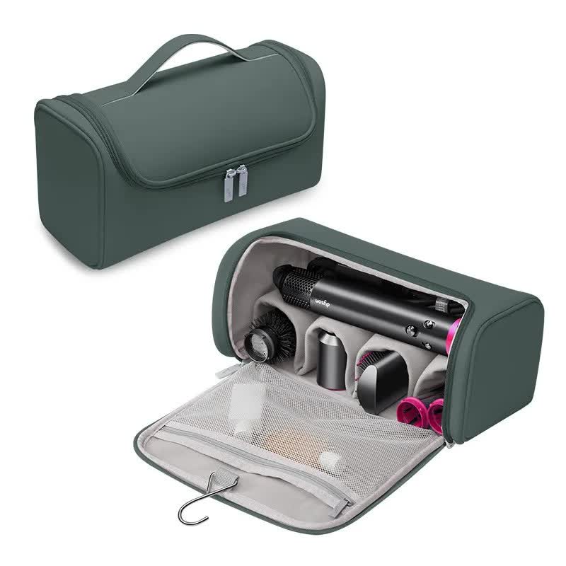 Green Portable PU Storage Bag for Hair Curlers, Hair Dryers, and Styling Tools Hair dryers, etc. are shooting props and are not included in the product