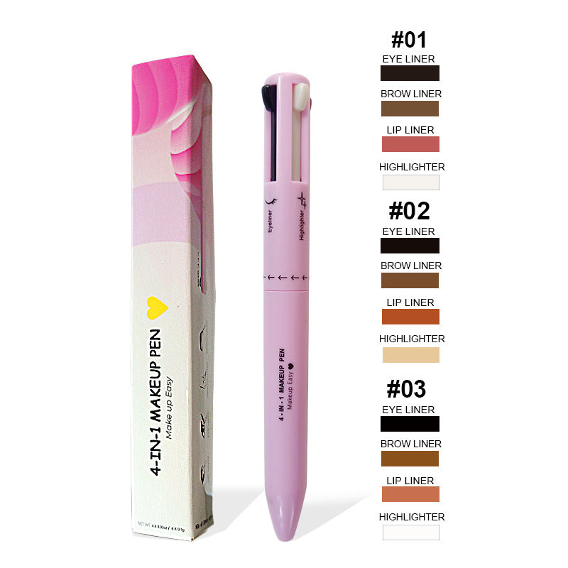 4-in-1 Multi-Functional Makeup Pen Set - Lip Liner, Highlighter, Eyeliner, Eyebrow Pencil 3 Shades, 3-Pack