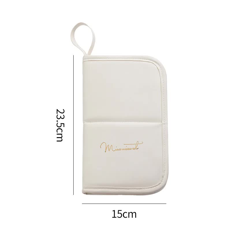 White Portable Shell Makeup Brush Storage Bag - Multi-Functional PU Cosmetic Organizer with Button Closure, Convertible to Stand Design Make-up brushes are filming props, not included