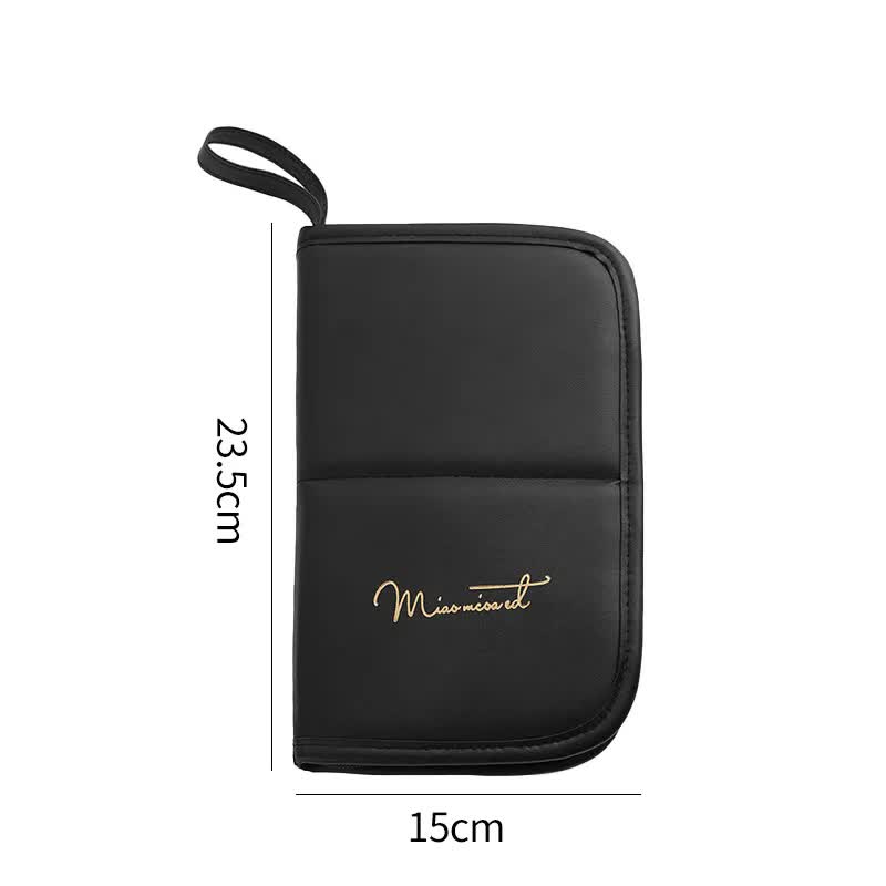 Black Portable Shell Makeup Brush Storage Bag - Multi-Functional PU Cosmetic Organizer with Button Closure, Convertible to Stand Design Make-up brushes are filming props, not included
