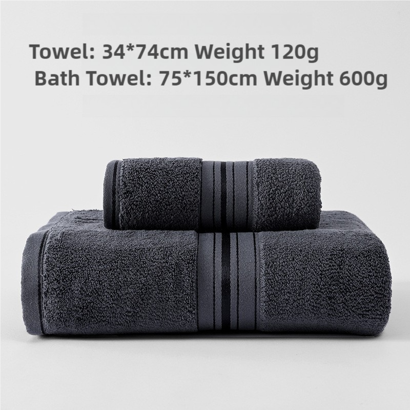 Dark Grey Luxury Cotton Towel Set Towel + Bath Towel - Quick Dry, Extra Thick & Absorbent, Perfect for Bath & Beach