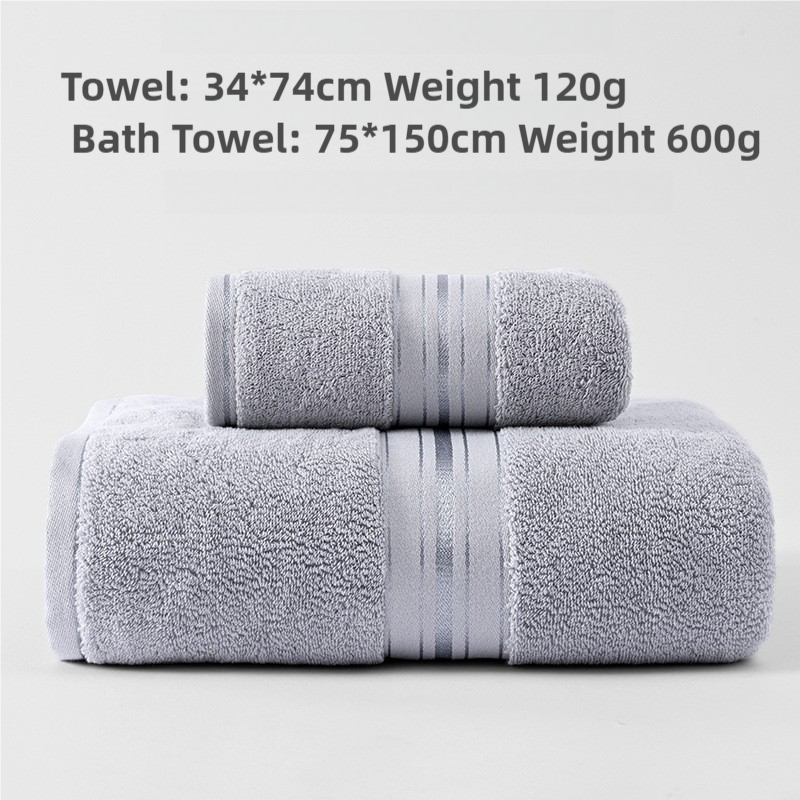 Grey Luxury Cotton Towel Set Towel + Bath Towel - Quick Dry, Extra Thick & Absorbent, Perfect for Bath & Beach
