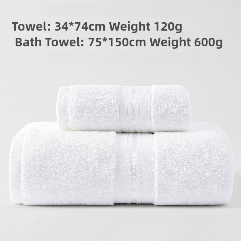 White Cotton Towel Set Towel + Bath Towel - Quick Dry, Extra Thick & Absorbent, Perfect for Bath & Beach