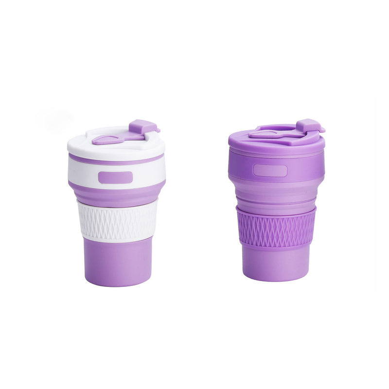 2 Pcs Purple Collapsible Silicone Coffee Cup - Portable, Food-Grade, Microwave & Freezer Safe Travel Mug Combination pack of the same color