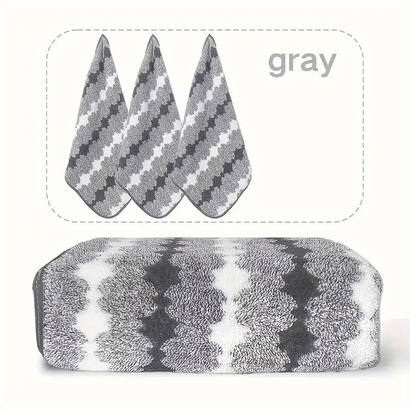 Grey Premium Coral Fleece Towel Set - 1 Bath Towel 88x170cm + 3 Hand Towels 35x35cm - Soft, Absorbent, and Quick-Drying