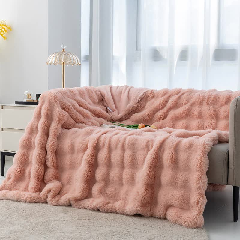 Pink 100*160cm Plush Toscana Throw Blanket - Soft Flannel Fleece for All Seasons, Perfect for Couch & Bed
