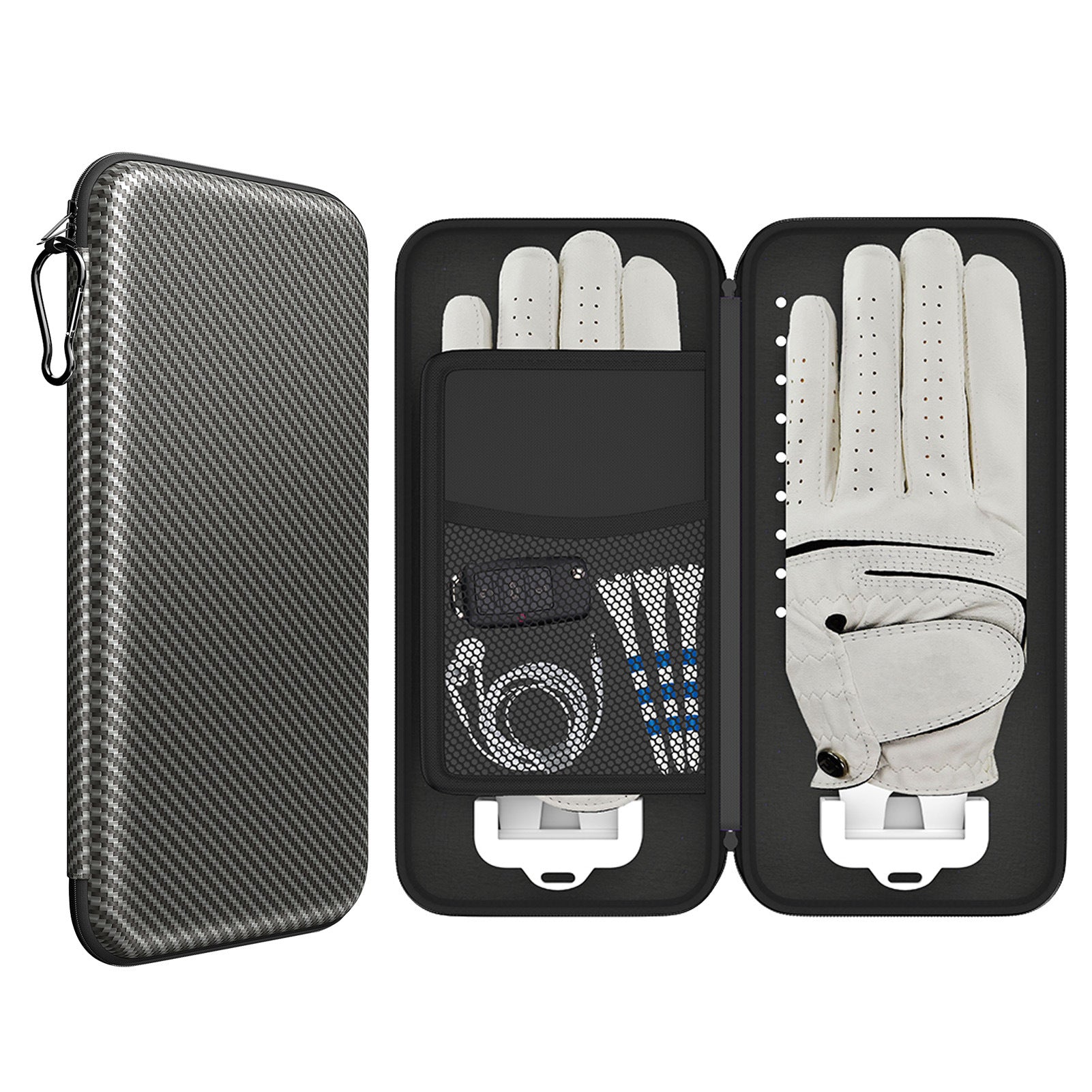 Premium Golf Glove Holder Case - Keeps Gloves Dry & Shaped, Carbon Fiber Look with Hook Gloves Not Included
