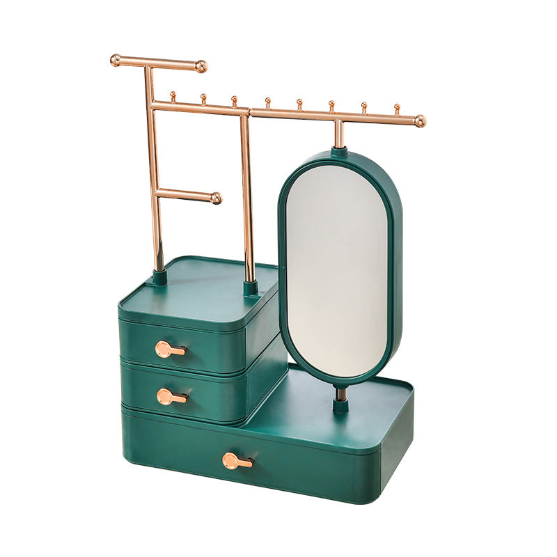 Elegant Green Jewelry Organizer with Mirror - Multi-Layer Storage & Display Stand 25x15x37.5cm