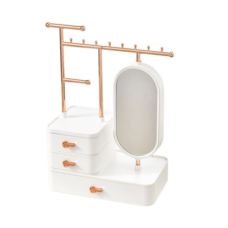 Elegant White Jewelry Organizer with Mirror - Multi-Layer Storage & Display Stand 25x15x37.5cm