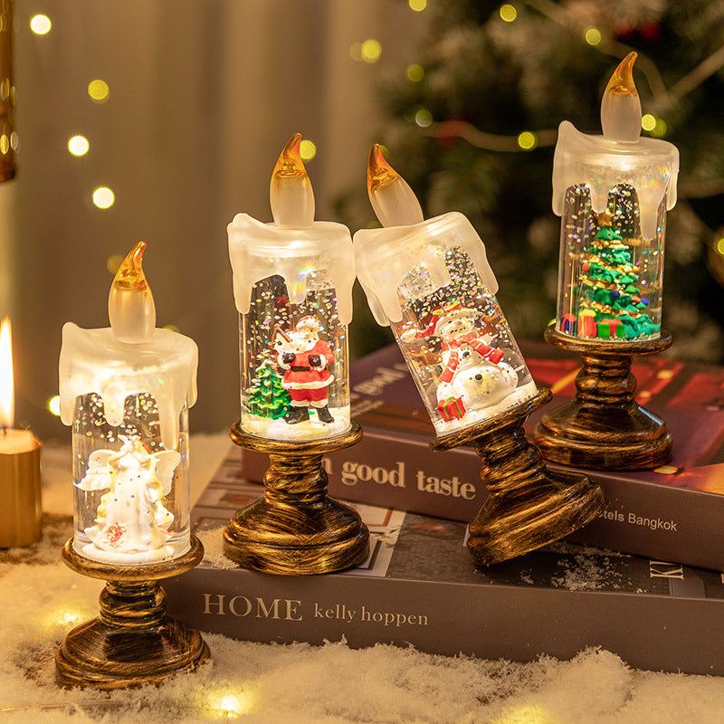 A set of four Festive Christmas Candle Lights with Snow Globe Decor - Perfect Creative Holiday Gift