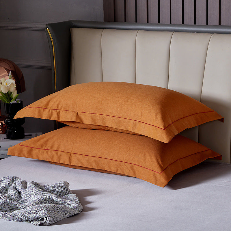 Orange Pure Cotton Flannel Pillowcase Set - Soft, Thickened, Solid Color Pair, 48x74cm