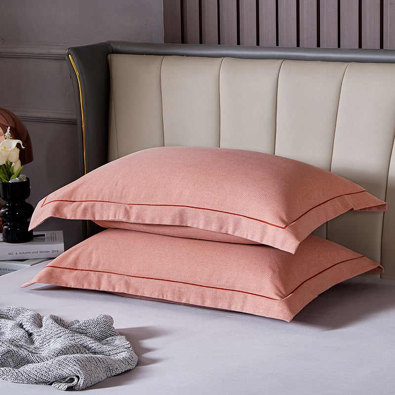 Light Red Pure Cotton Flannel Pillowcase Set - Soft, Thickened, Solid Color Pair, 48x74cm
