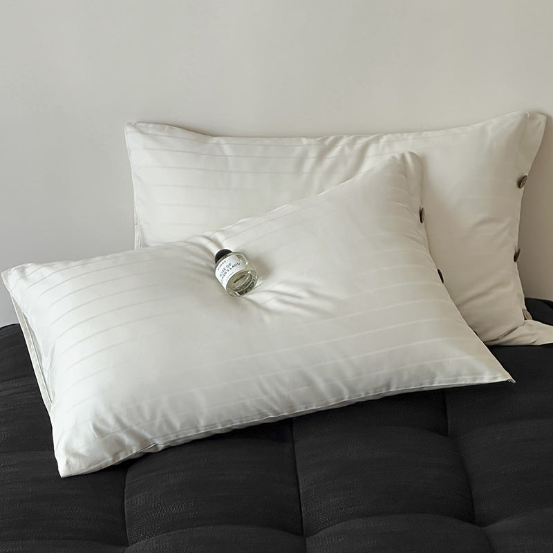 White Wide Stripes Long Staple Cotton Sateen Pillowcase Set - Jacquard Striped, Pure Cotton, 48x74cm Pair