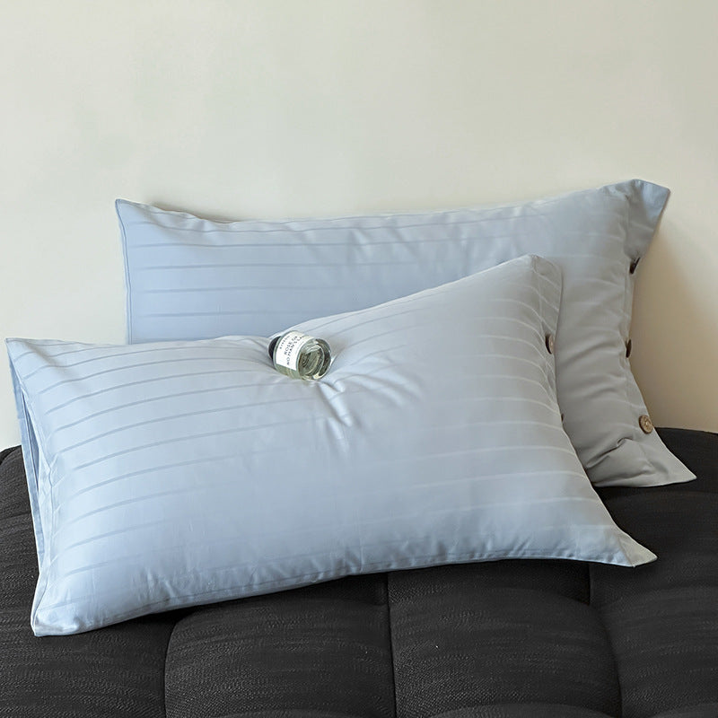 Blue Wide Stripes Long Staple Cotton Sateen Pillowcase Set - Jacquard Striped, Pure Cotton, 48x74cm Pair