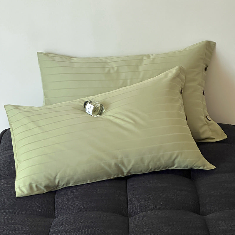 Dark Green Wide Stripes Long Staple Cotton Sateen Pillowcase Set - Jacquard Striped, Pure Cotton, 48x74cm Pair