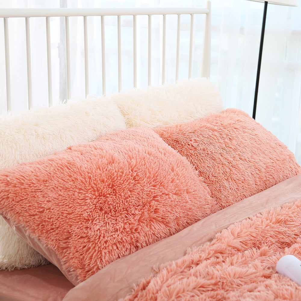 Light Orange Faux Fur Pillowcase Set - Crystal Velvet Plush Throw Pillow Covers, Bedding Accent 50x70cm, Pair