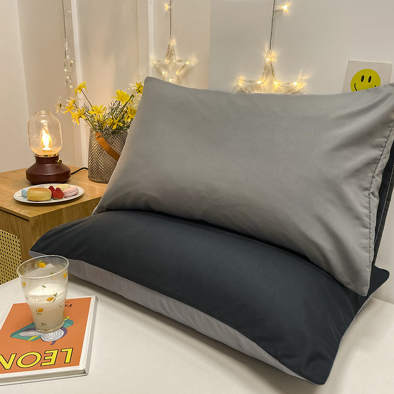 Dark Grey And Light Grey Washed Cotton Pillowcase Set - Solid Color, Simple Two-Tone Design, 48x74cm Pair
