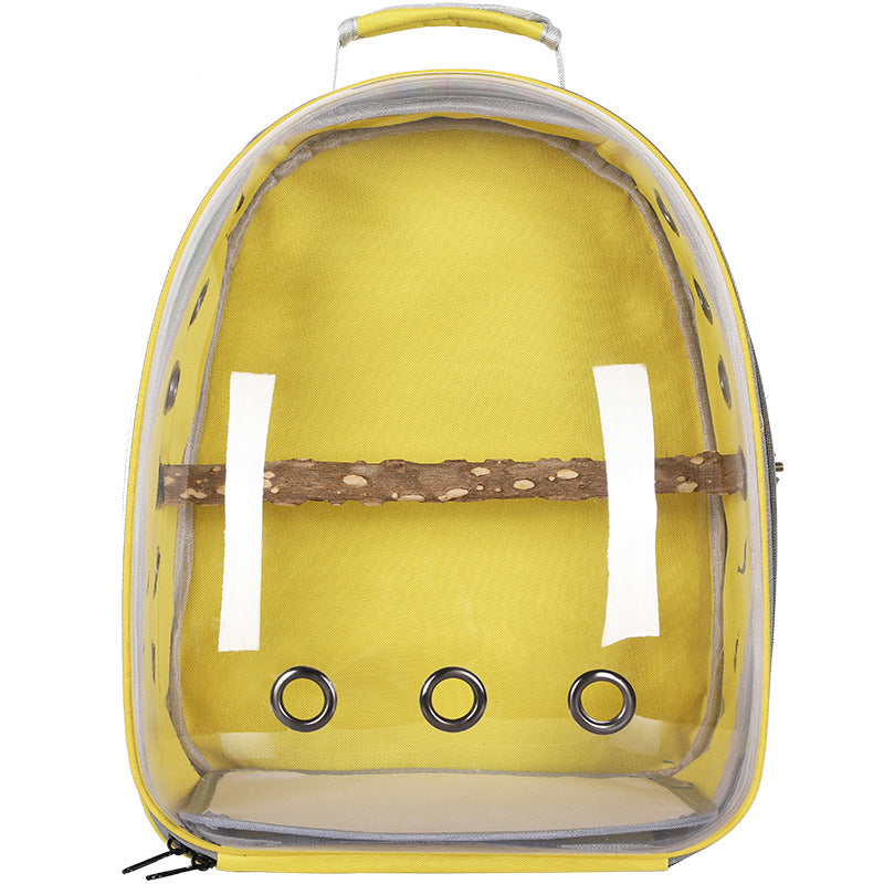 Yellow Stylish Transparent PVC Pet Carrier Backpack - Large Capacity, Multi-Use for Birds & Cats Including Wooden Stick