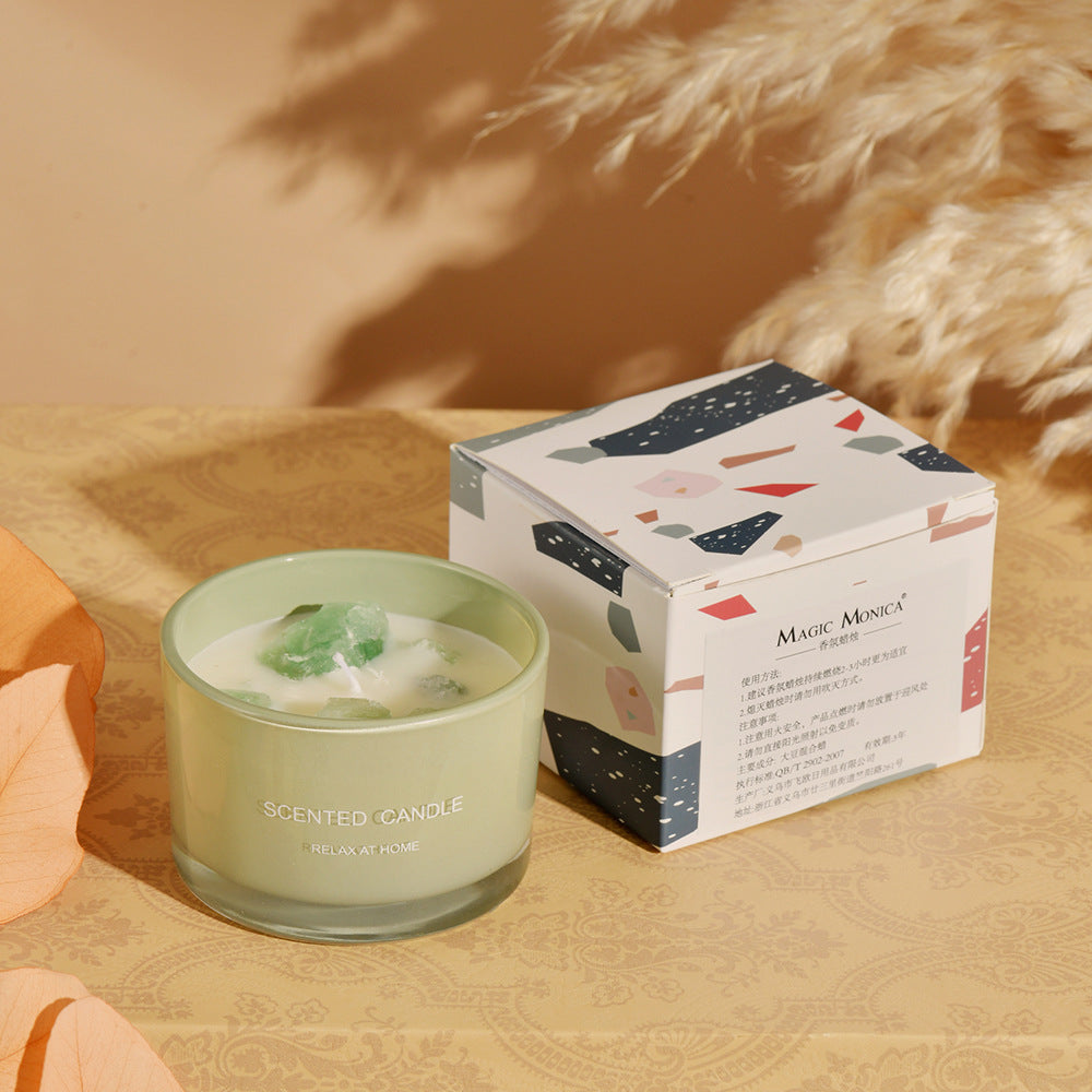 3 PCS Gardenia Macaron Crystal Stone Scented Candle - Aromatherapy Gift