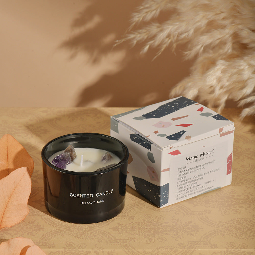 3 PCS Misty Morning Macaron Crystal Stone Scented Candle - Aromatherapy Gift