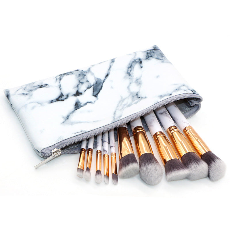 Bag + Brush White Marble Makeup Brush Collection - 10 brushes for face, eyes and lips