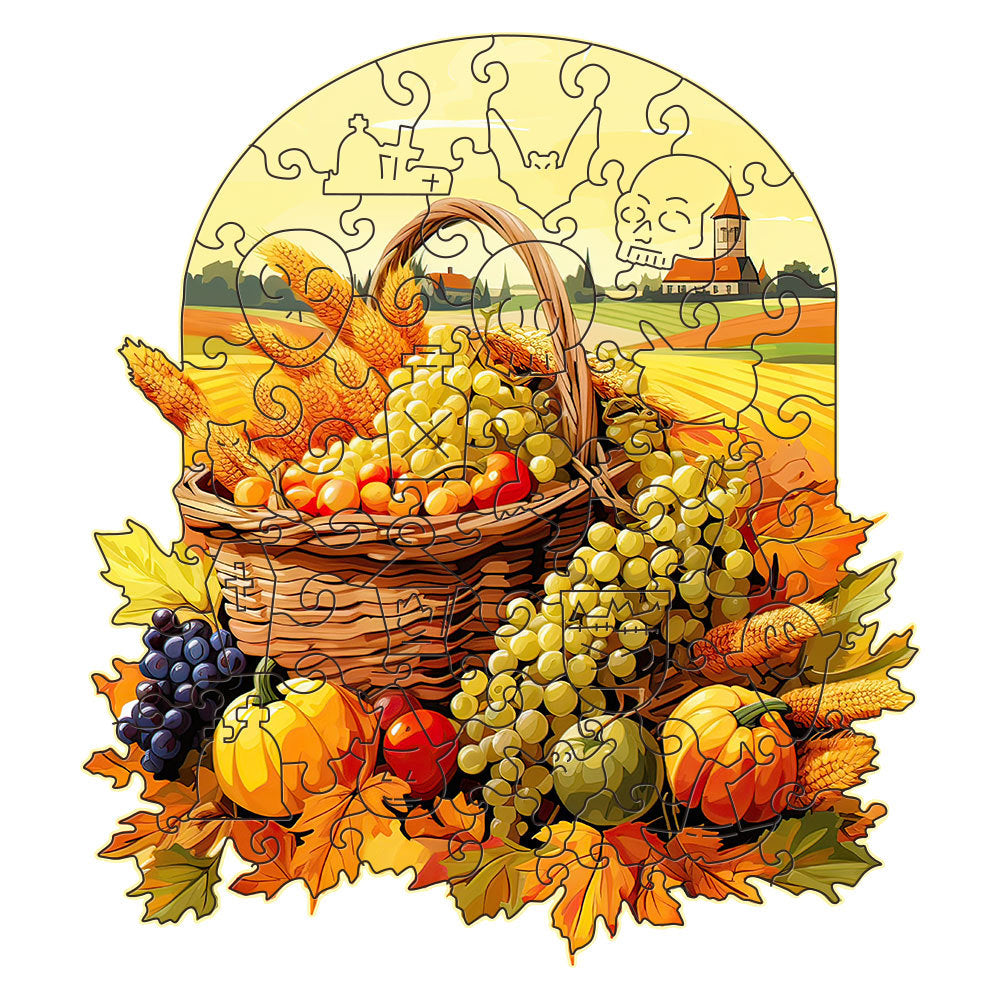 Fruit and vegetable basket Thanksgiving Wooden Puzzle - Vegetable & Fruit Design, Home Decor, Educational Toy Size S