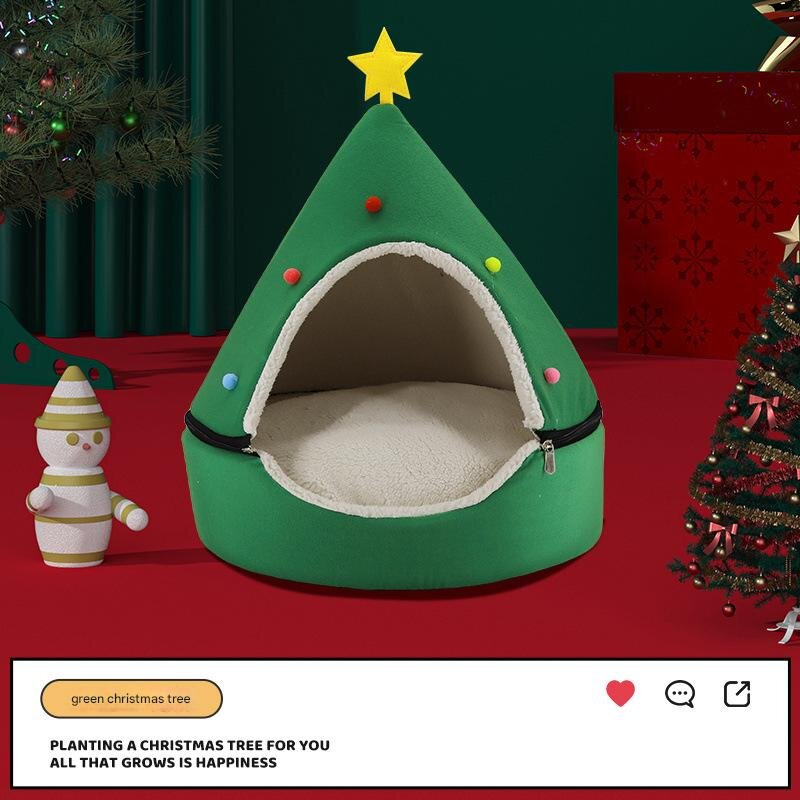 Festive Detachable Pet House - Cozy Green Christmas tree Design S - 37x46cm