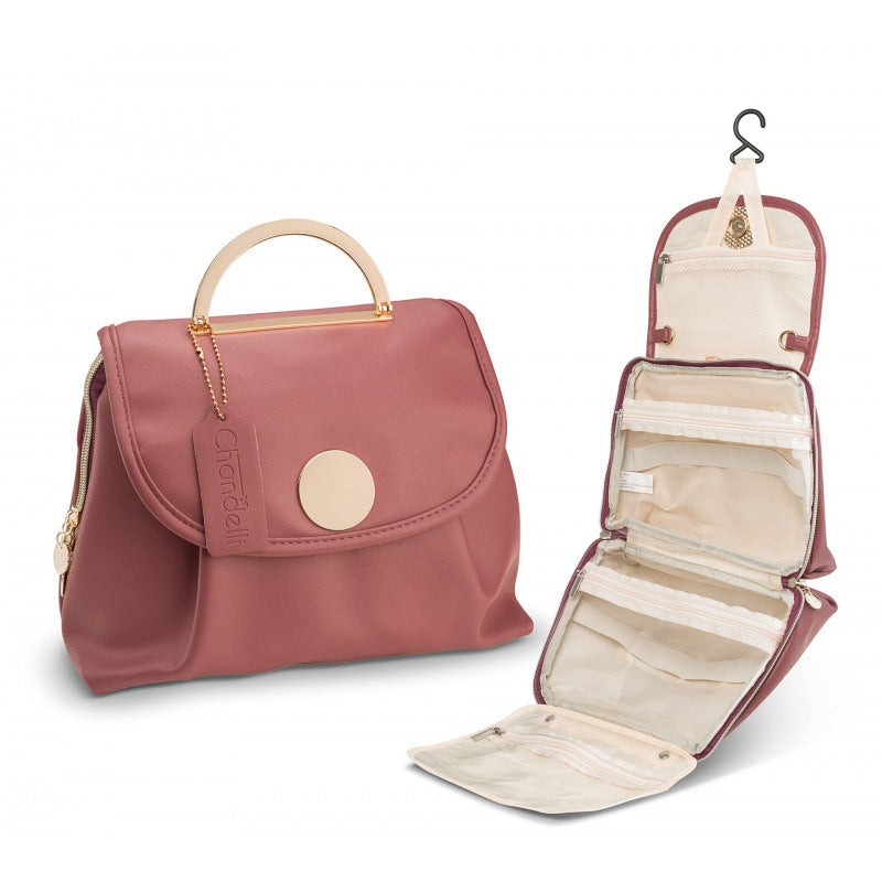Pink Stylish Travel Makeup Organizer Bag with Hanging Hook - Waterproof & Spacious Design