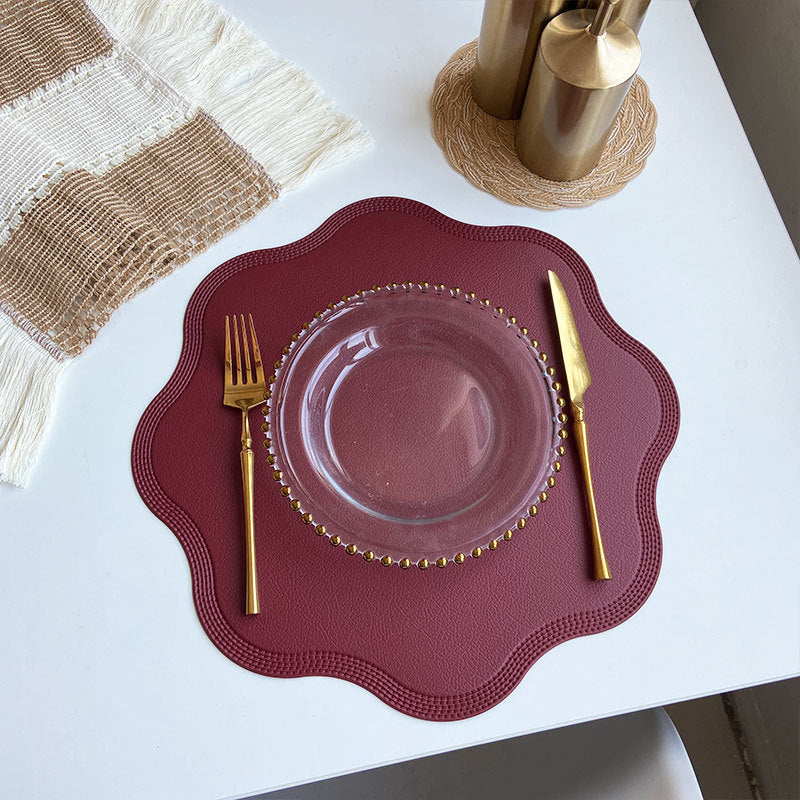 Red Nordic Style Faux Leather Placemats Set of 4 - Heat-Resistant Waterproof Table Mats 38x38cm cutlery not included