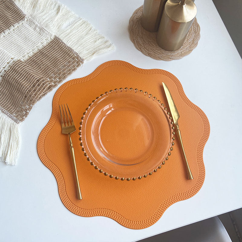 Orange Nordic Style Faux Leather Placemats Set of 4 - Heat-Resistant Waterproof Table Mats 38x38cm cutlery not included