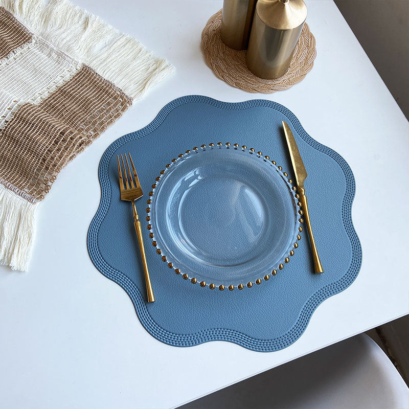 Blue Nordic Style Faux Leather Placemats Set of 4 - Heat-Resistant Waterproof Table Mats 38x38cm cutlery not included